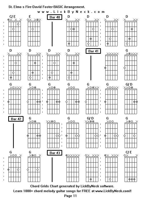 Chord Grids Chart of chord melody fingerstyle guitar song-St Elmo s Fire-David Foster-BASIC Arrangement,generated by LickByNeck software.